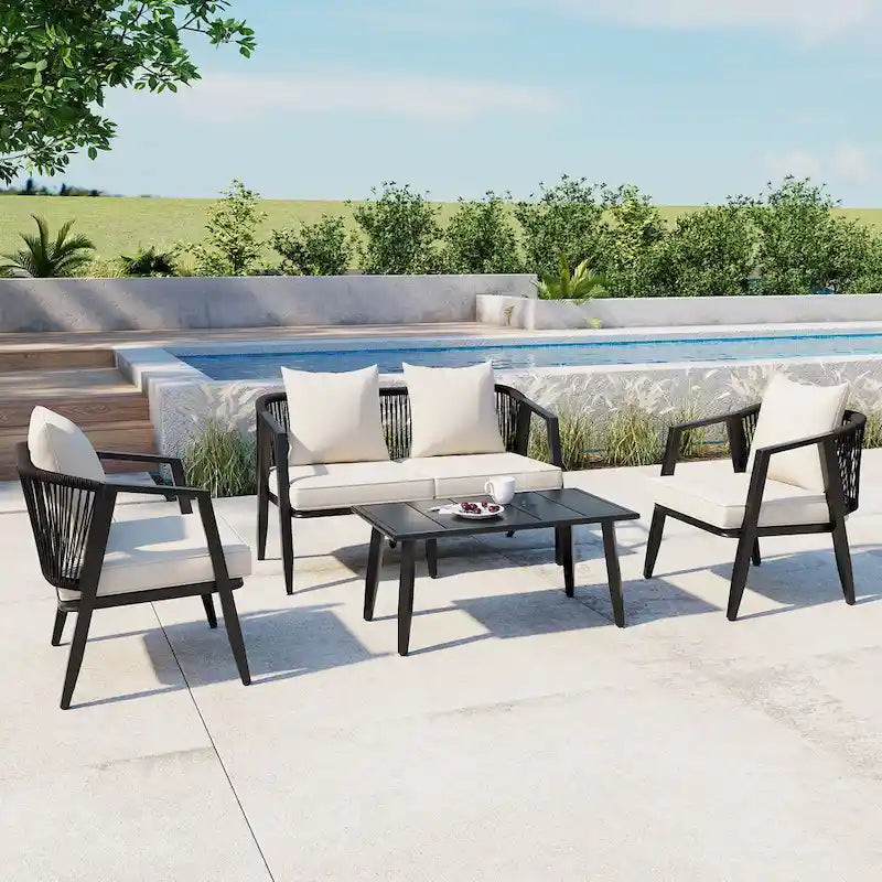 Outdoor Metal Chairs with Iron Table for Patios (Set of 4)