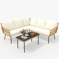 L-Shaped Rattan Outdoor Sectional Sofa Set with Coffee Table - 4 Pieces