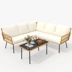 L-Shaped Rattan Outdoor Sectional Sofa Set with Coffee Table - 4 Pieces