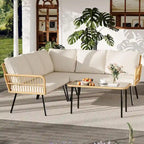 L-Shaped Rattan Outdoor Sectional Sofa Set with Coffee Table - 4 Pieces