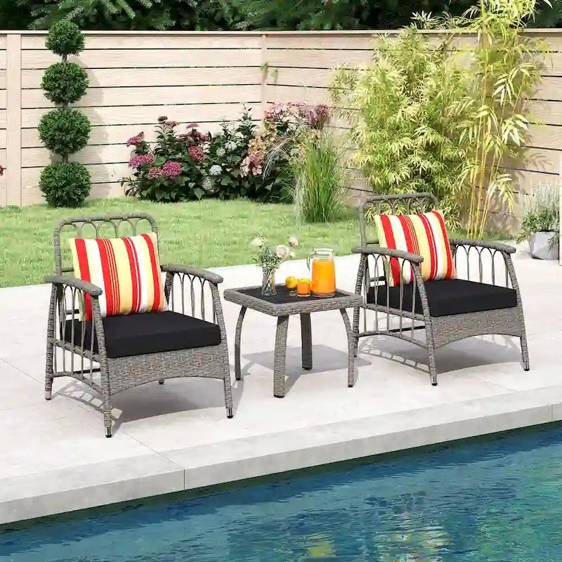 Costway 3 PCS Patio PE Wicker Furniture Set with 5-Level Adjustable - See Details