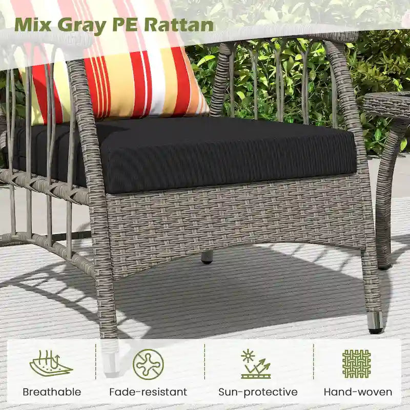 Costway 3 PCS Patio PE Wicker Furniture Set with 5-Level Adjustable - See Details