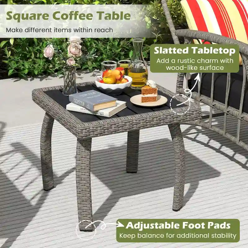 Costway 3 PCS Patio PE Wicker Furniture Set with 5-Level Adjustable - See Details