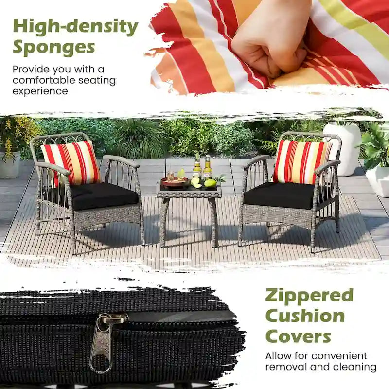 Costway 3 PCS Patio PE Wicker Furniture Set with 5-Level Adjustable - See Details