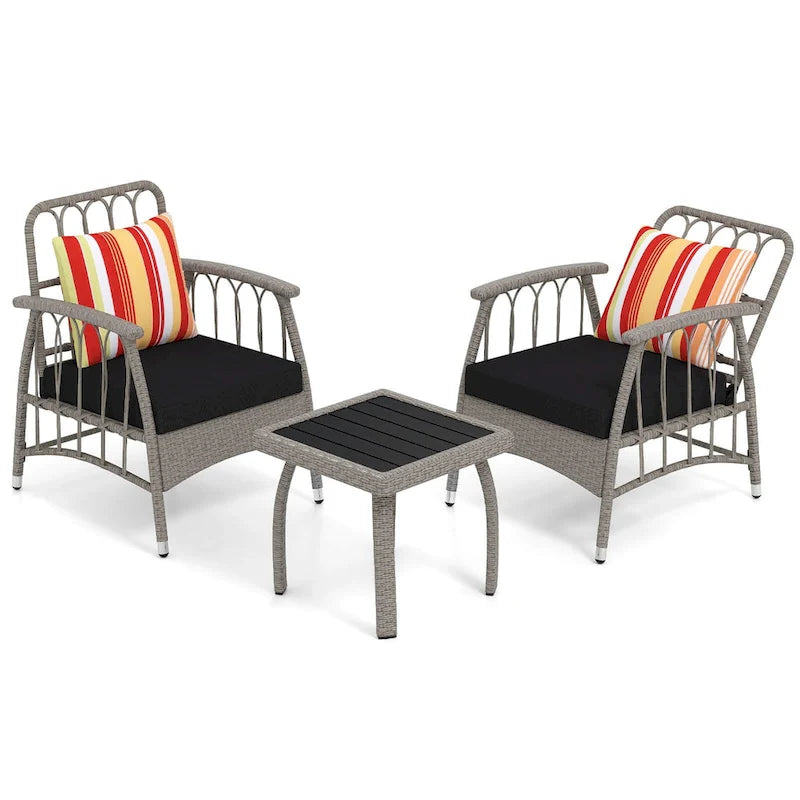 Costway 3 PCS Patio PE Wicker Furniture Set with 5-Level Adjustable - See Details