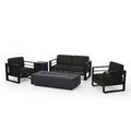 Black Aluminum Outdoor Fire Pit Chat Set 4-Seater