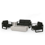 Black Aluminum Outdoor Fire Pit Chat Set 4-Seater