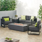 Maya Bay Outdoor Aluminum 4 Seater Chat Set with Fire Pit by Christopher Knight Home