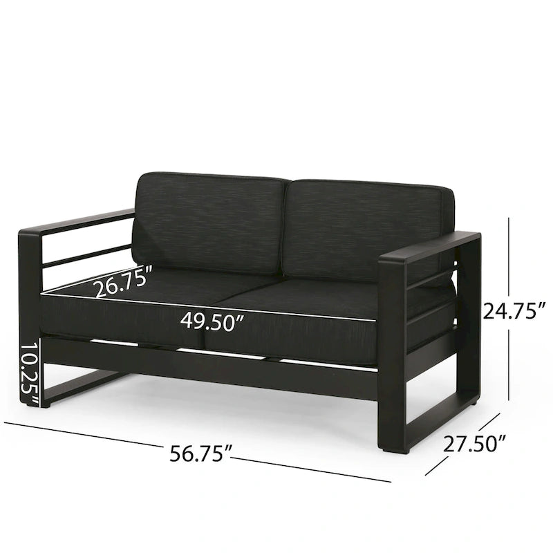 Black Aluminum Outdoor Fire Pit Chat Set 4-Seater