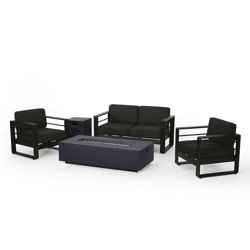 Black Aluminum Outdoor Fire Pit Chat Set 4-Seater