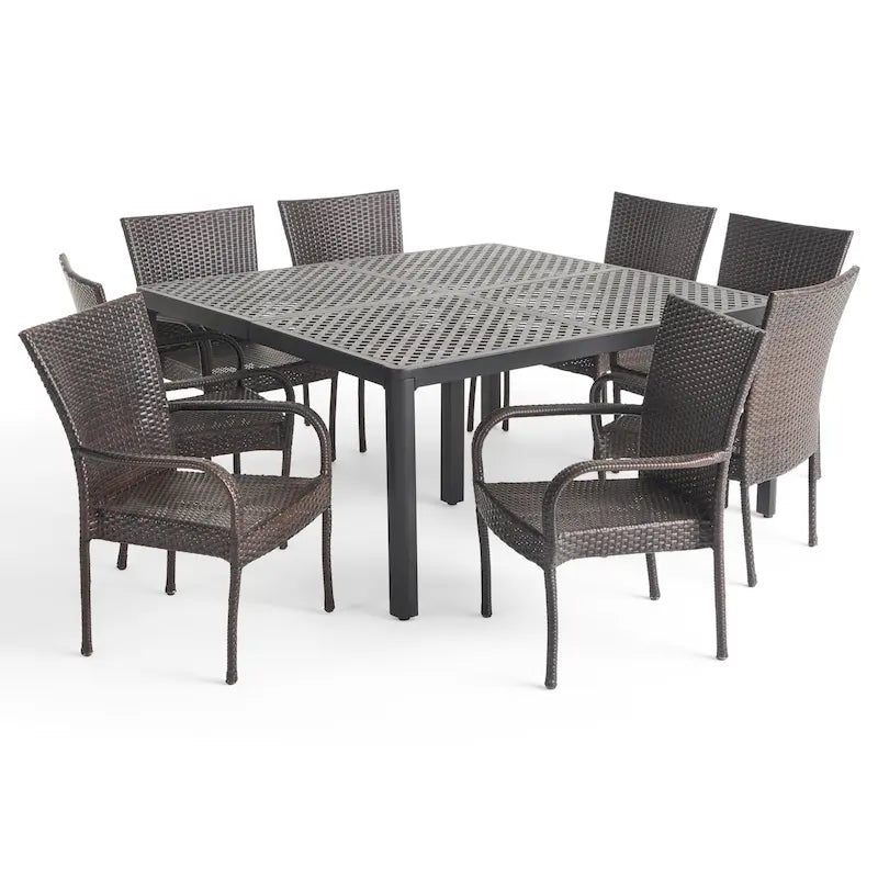 Bullpond Aluminum/ Brown Wicker 9-piece Outdoor Dining Set by Christopher Knight Home