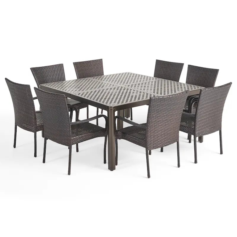 Bullpond Aluminum/ Brown Wicker 9-piece Outdoor Dining Set by Christopher Knight Home