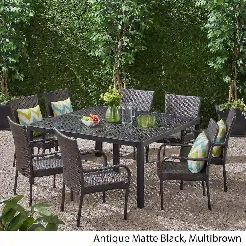 Bullpond Aluminum/ Brown Wicker 9-piece Outdoor Dining Set by Christopher Knight Home
