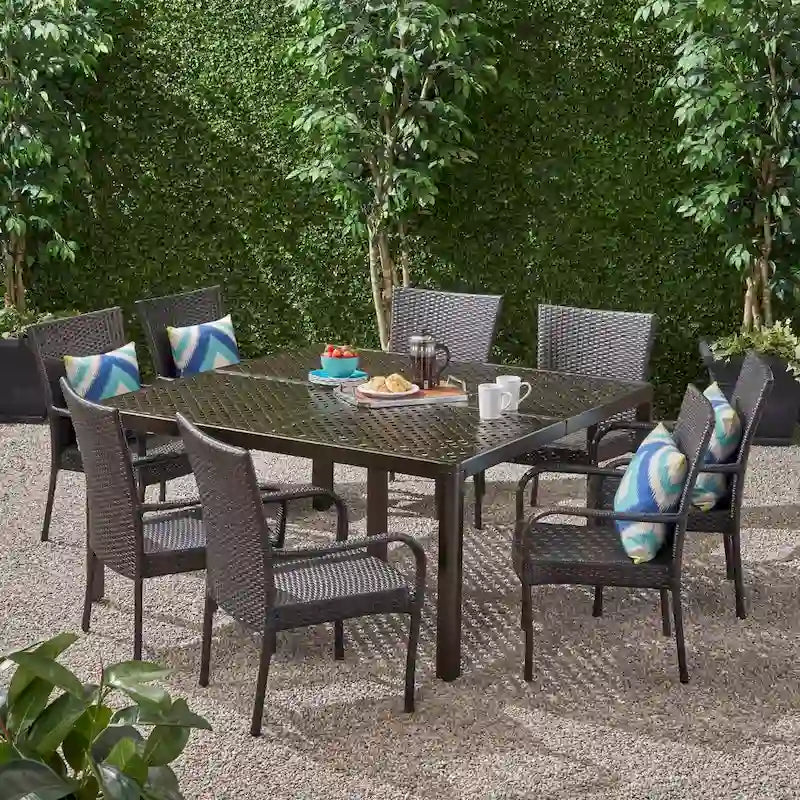 Bullpond Aluminum/ Brown Wicker 9-piece Outdoor Dining Set by Christopher Knight Home