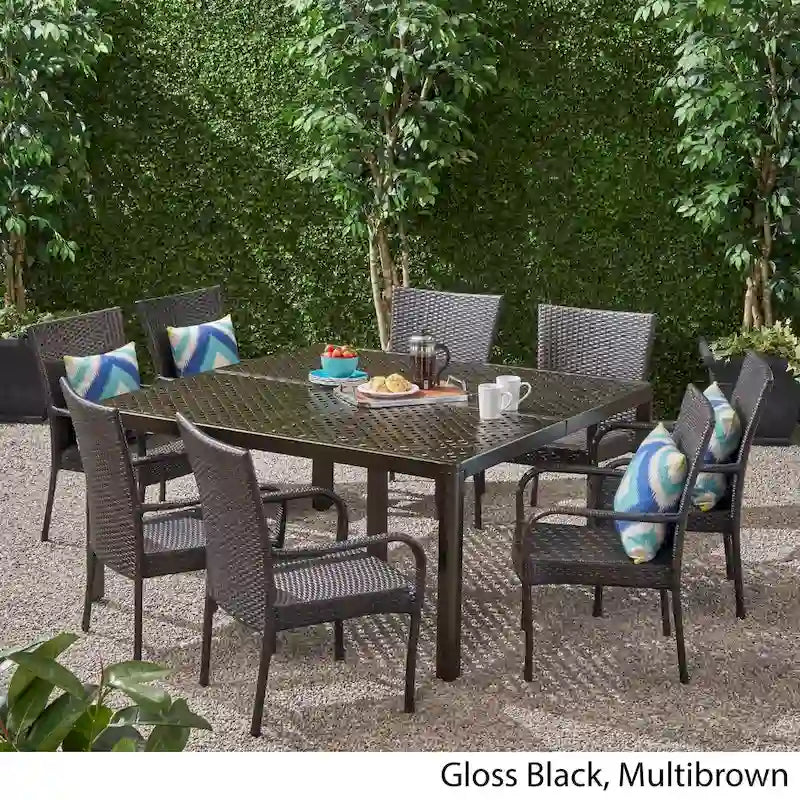Bullpond Aluminum/ Brown Wicker 9-piece Outdoor Dining Set by Christopher Knight Home