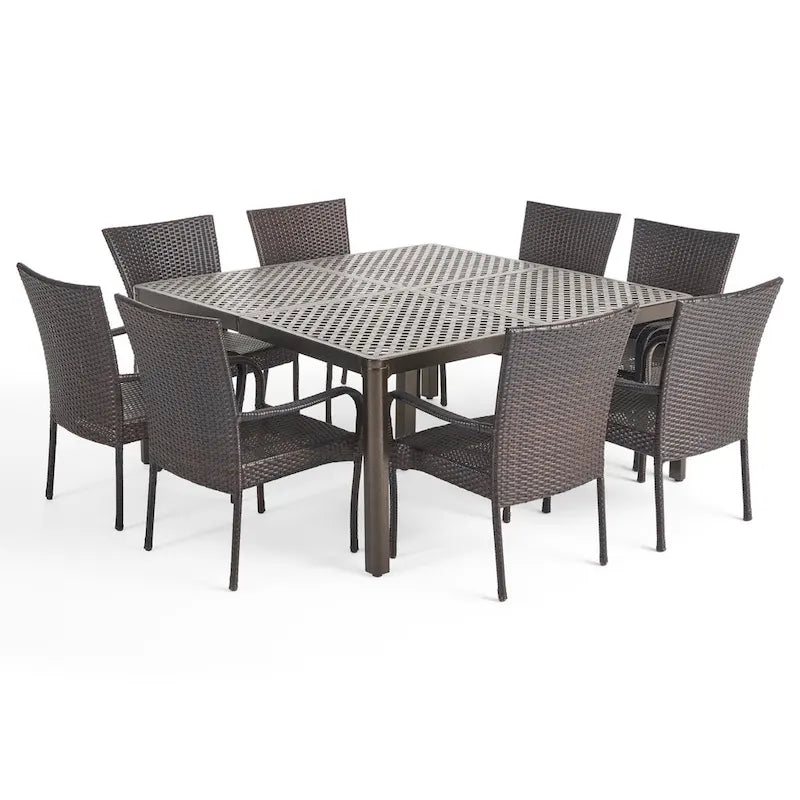 Bullpond Aluminum/ Brown Wicker 9-piece Outdoor Dining Set by Christopher Knight Home