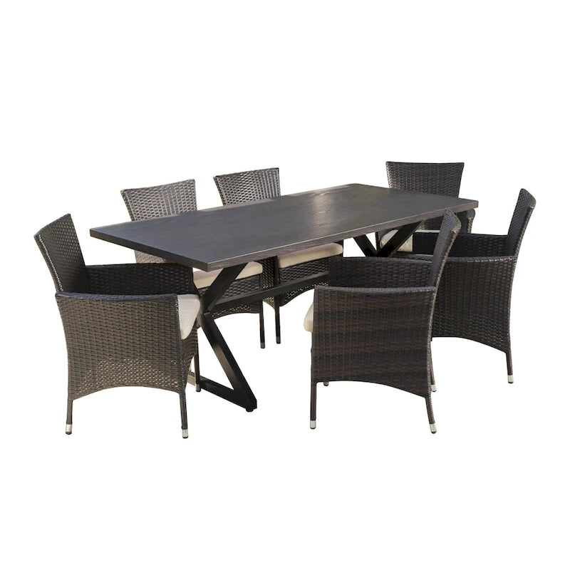 Dion Outdoor 7-piece Rectangular Wicker Aluminum Dining Set with Cushions by Christopher Knight Home