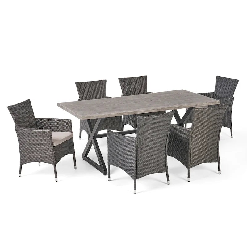 Dion Outdoor 7-piece Rectangular Wicker Aluminum Dining Set with Cushions by Christopher Knight Home