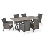 Dion Outdoor 7-piece Rectangular Wicker Aluminum Dining Set with Cushions by Christopher Knight Home