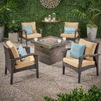 Keana Outdoor Wicker 5-piece Fire Table Chat Set by Christopher Knight Home