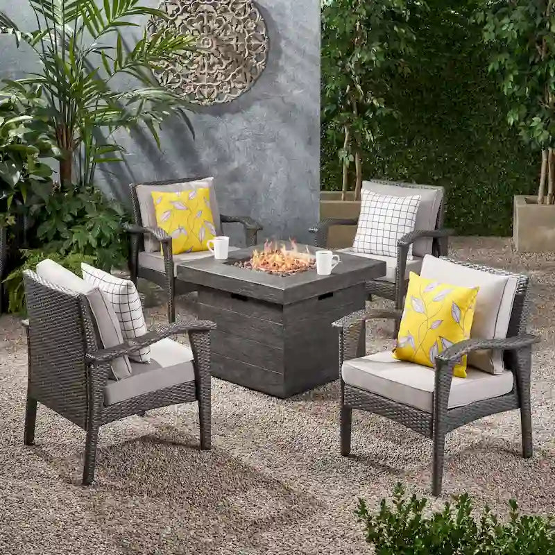 Keana Outdoor Wicker 5-piece Fire Table Chat Set by Christopher Knight Home