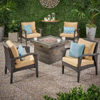 Keana Outdoor Wicker 5-piece Fire Table Chat Set by Christopher Knight Home