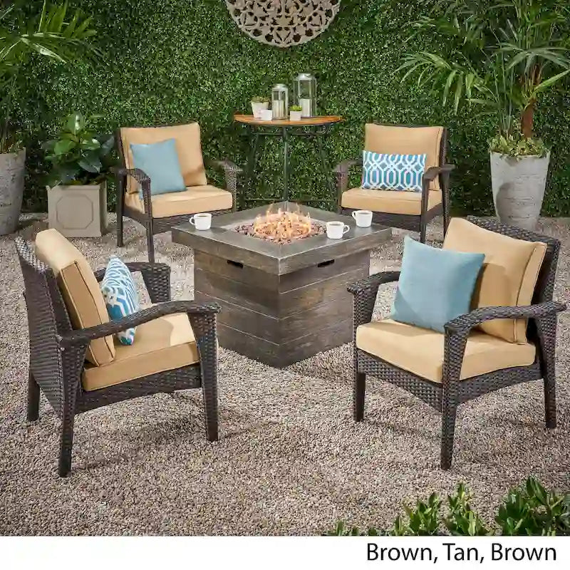Keana Outdoor Wicker 5-piece Fire Table Chat Set by Christopher Knight Home