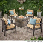 Keana Outdoor Wicker 5-piece Fire Table Chat Set by Christopher Knight Home