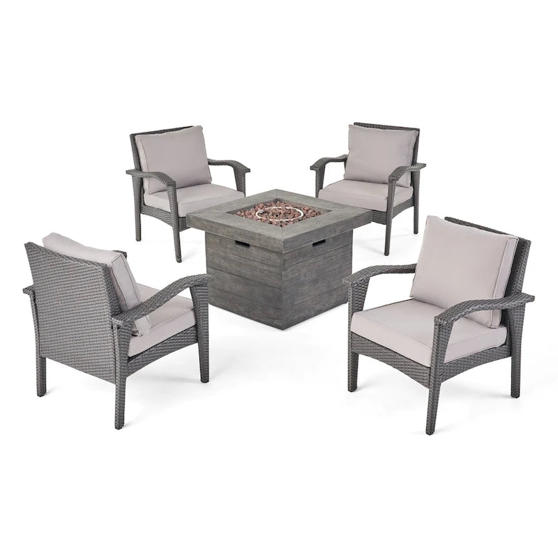 Keana Outdoor Wicker 5-piece Fire Table Chat Set by Christopher Knight Home