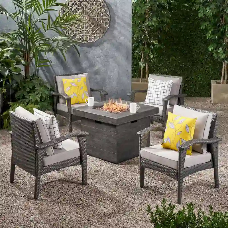 Keana Outdoor Wicker 5-piece Fire Table Chat Set by Christopher Knight Home