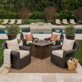 Venti Outdoor 4-piece Wicker Aluminum Swivel Club Chair Set with Square Firepit by Christopher Knight Home