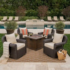 Venti Outdoor 4-piece Wicker Aluminum Swivel Club Chair Set with Square Firepit by Christopher Knight Home