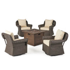 Venti Outdoor 4-piece Wicker Aluminum Swivel Club Chair Set with Square Firepit by Christopher Knight Home