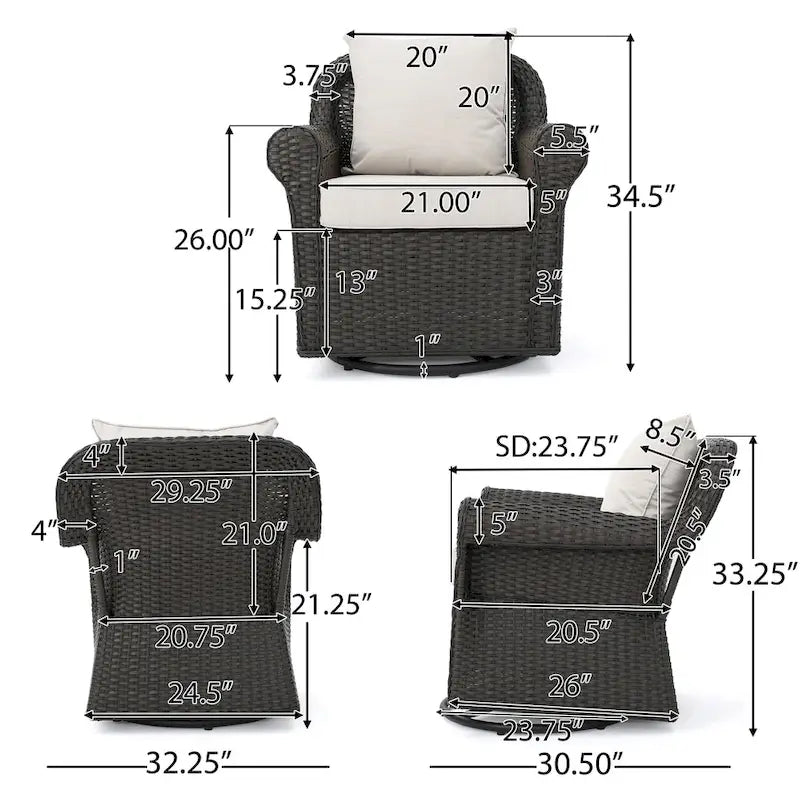 Venti Outdoor 4-piece Wicker Aluminum Swivel Club Chair Set with Square Firepit by Christopher Knight Home