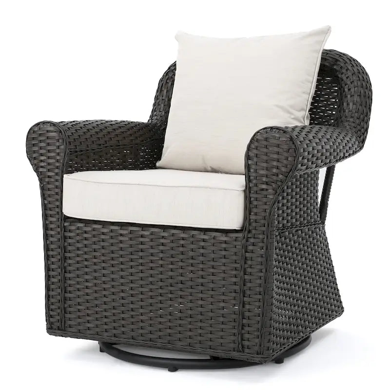 Venti Outdoor 4-piece Wicker Aluminum Swivel Club Chair Set with Square Firepit by Christopher Knight Home