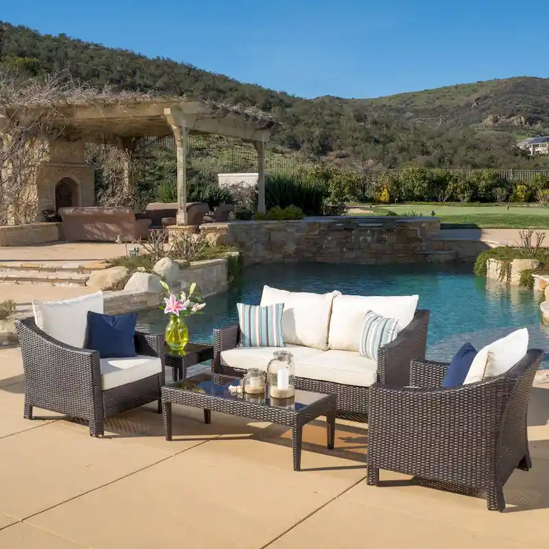 Christopher Knight Home Outdoor Antibes 5-piece Wicker Chat Set with Cushions