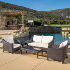 Grey Wicker Outdoor Chat Set 5-Piece with Loveseat Chairs Coffee Table