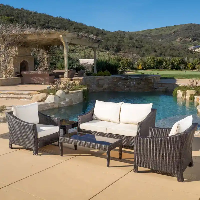 Grey Wicker Outdoor Chat Set 5-Piece with Loveseat Chairs Coffee Table