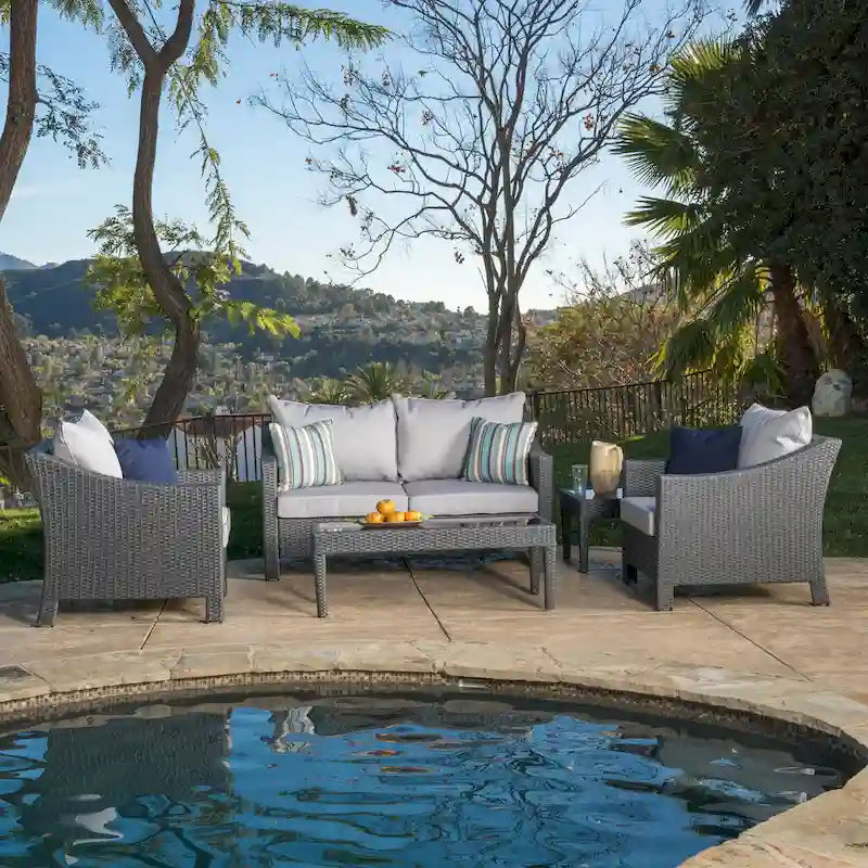 Grey Wicker Outdoor Chat Set 5-Piece with Loveseat Chairs Coffee Table