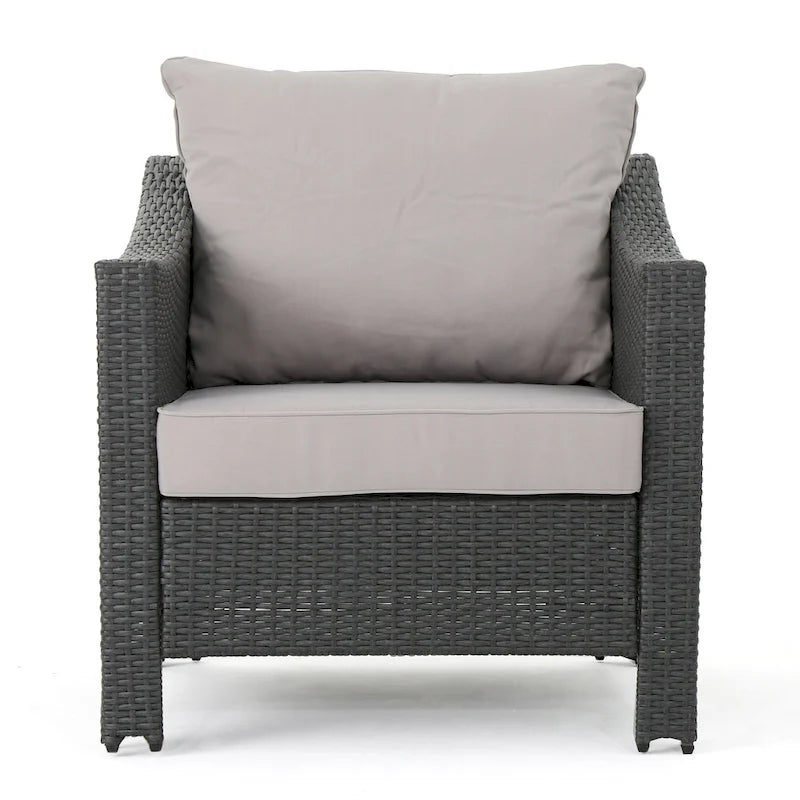 Grey Wicker Outdoor Chat Set 5-Piece with Loveseat Chairs Coffee Table