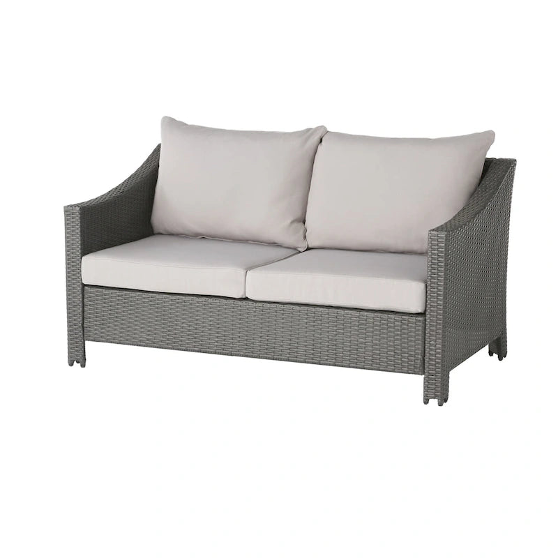 Grey Wicker Outdoor Chat Set 5-Piece with Loveseat Chairs Coffee Table