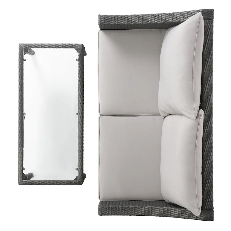 Grey Wicker Outdoor Chat Set 5-Piece with Loveseat Chairs Coffee Table