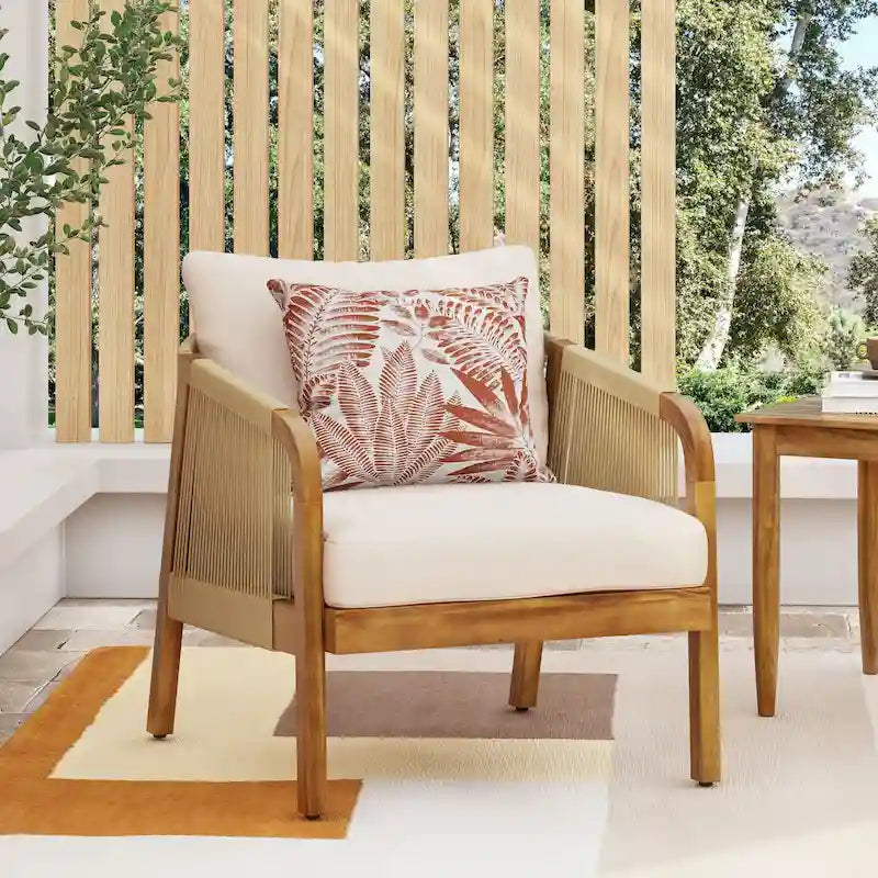 Jabe Acacia Wood and Wicker Outdoor Club Chair with Cushions by Christopher Knight Home