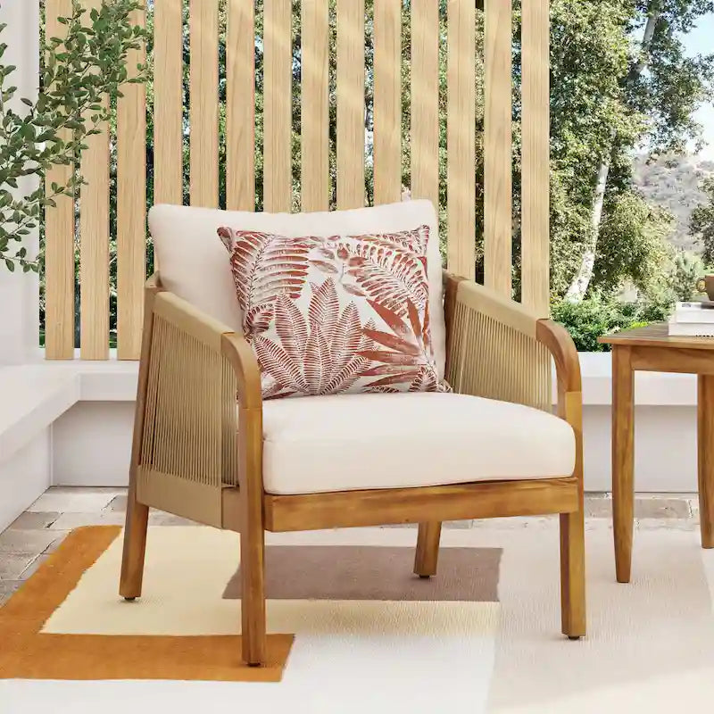 Jabe Acacia Wood and Wicker Outdoor Club Chair with Cushions by Christopher Knight Home