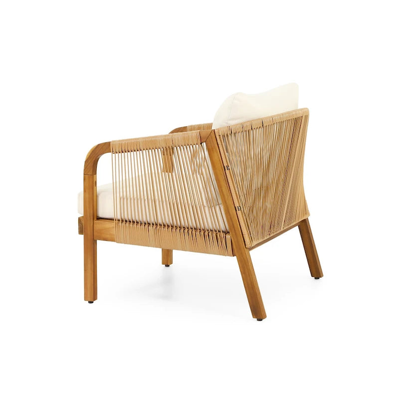 Jabe Acacia Wood and Wicker Outdoor Club Chair with Cushions by Christopher Knight Home