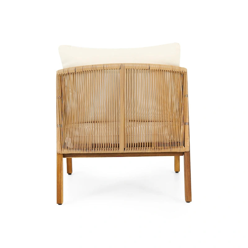 Jabe Acacia Wood and Wicker Outdoor Club Chair with Cushions by Christopher Knight Home