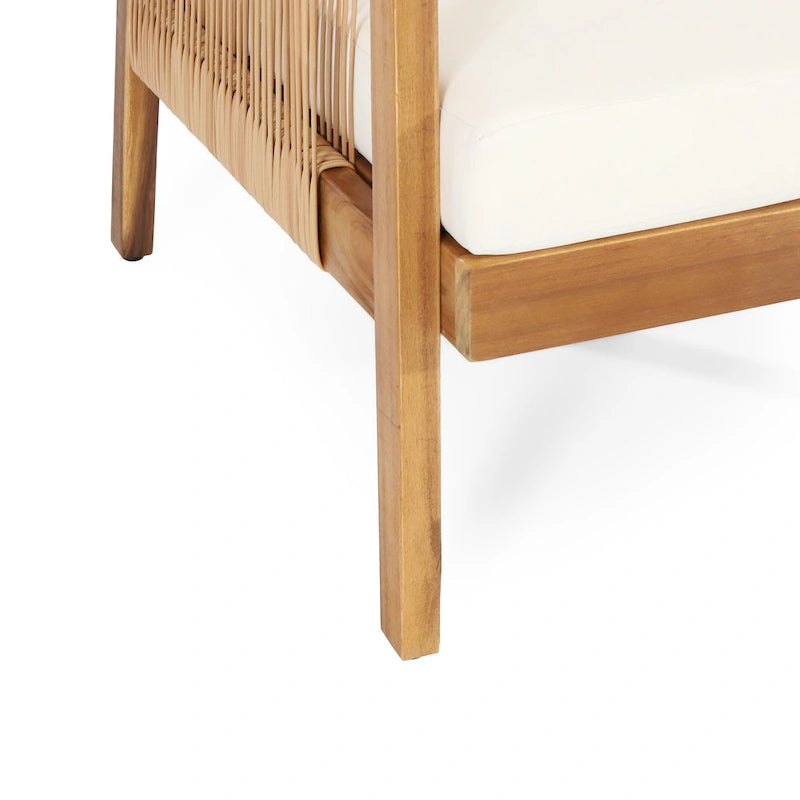 Jabe Acacia Wood and Wicker Outdoor Club Chair with Cushions by Christopher Knight Home