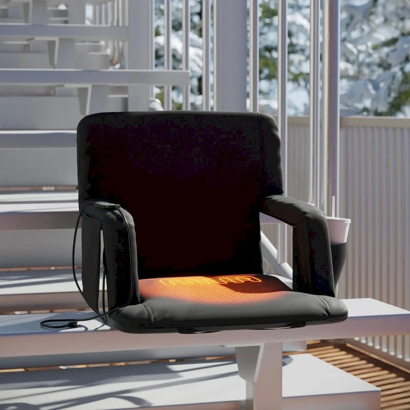 Foldable Reclining Stadium Chair with Backpack Straps and Heated Seat