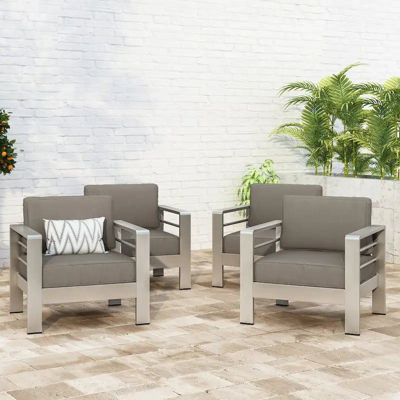Cape Aluminum Club Chairs with Optional Sunbrella Cushions (Set of 4) by Christopher Knight Home