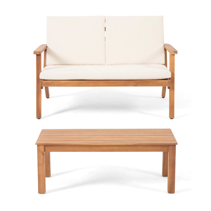 Temecula Acacia Wood Outdoor Loveseat and Coffee Table Set with Cushions by Christopher Knight Home